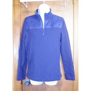 Talbots Womens Navy Blue Pima Cotton Quilted Yoke Quarter Zip Pullover Medium